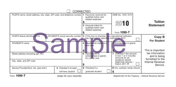 sample 1098T form from the IRS. The 1098T form you will access through your 