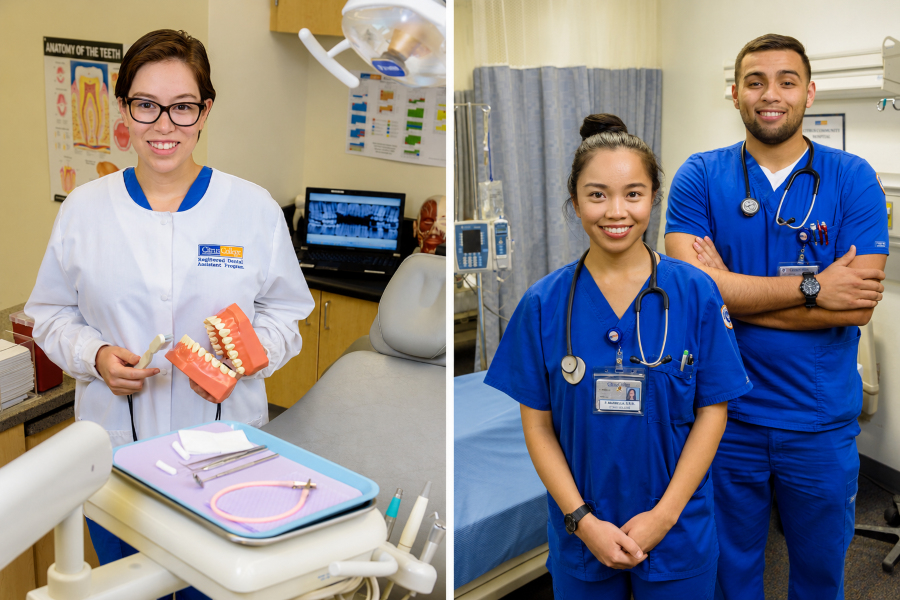 dental assisting and nursing students pose in citrus college health sciences training labs