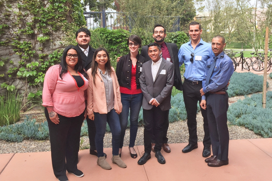 eight citrus college honors students and faculty pose together outdoors at the htcc undergraduate research conference