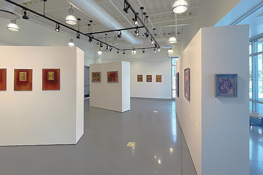 artwork by retired citrus college faculty member matt jackson is displayed throughout the college's art gallery as part of an exhibition supporting digital arts students