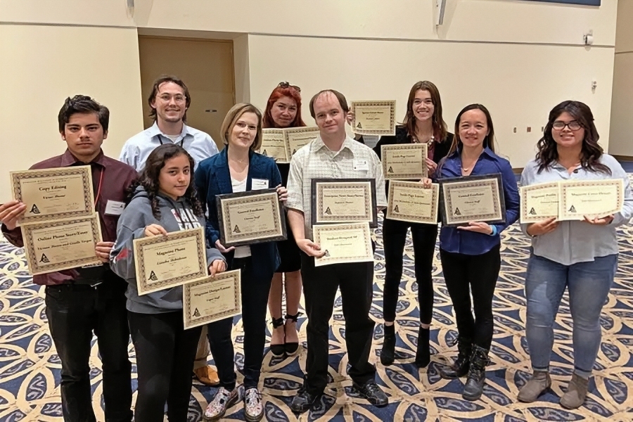 citrus college student journalists and faculty pose with certificates after earning awards at a regional journalism association of community colleges conference