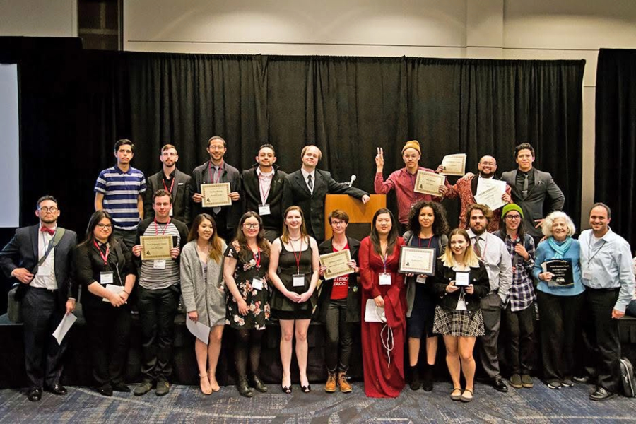 citrus college student journalists and faculty pose with certificates and awards at the journalism association of community colleges state convention in burbank