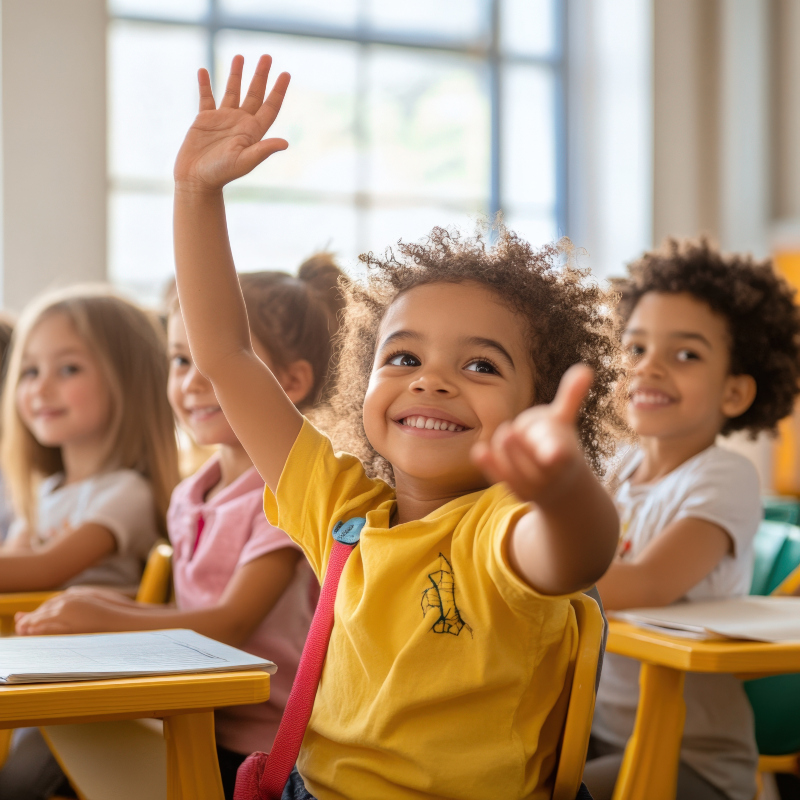 happy children in an early elementary classroom