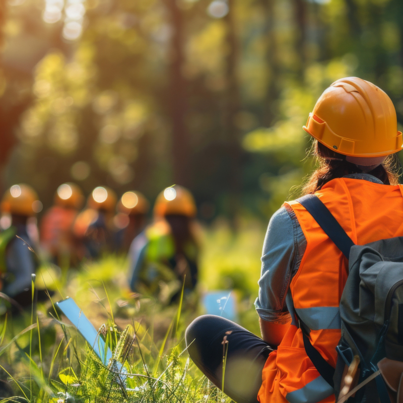 a group of wildland conservationists in a forest