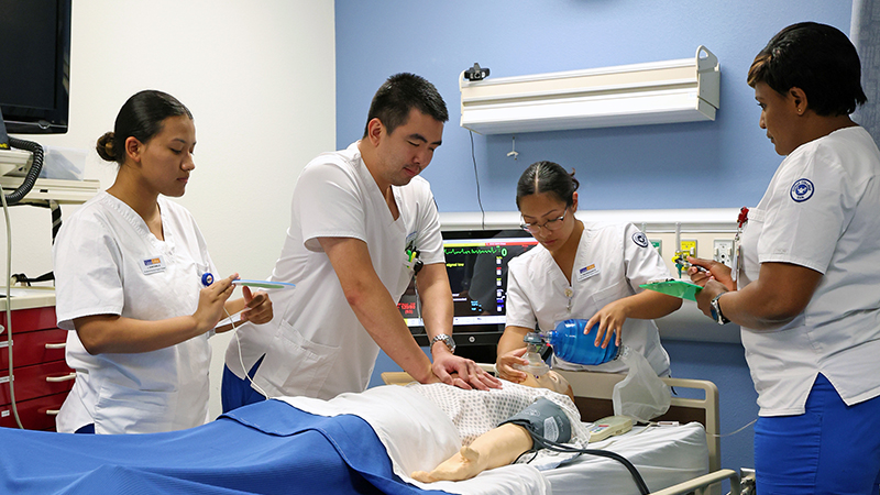 health sciences' nursing students in a lab class