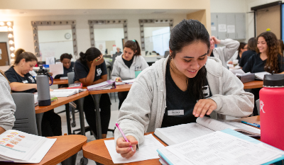 cosmetology students in the classroom