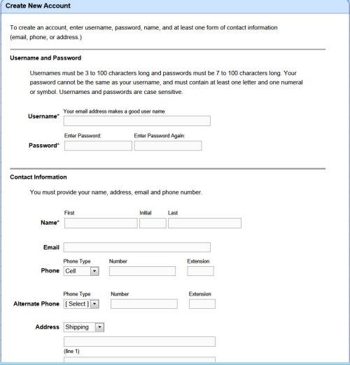 Account form questions screen