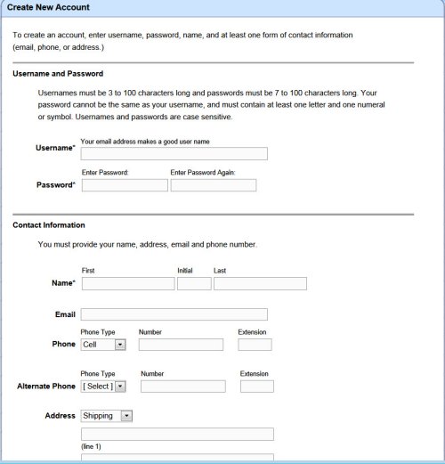 Account form questions screen
