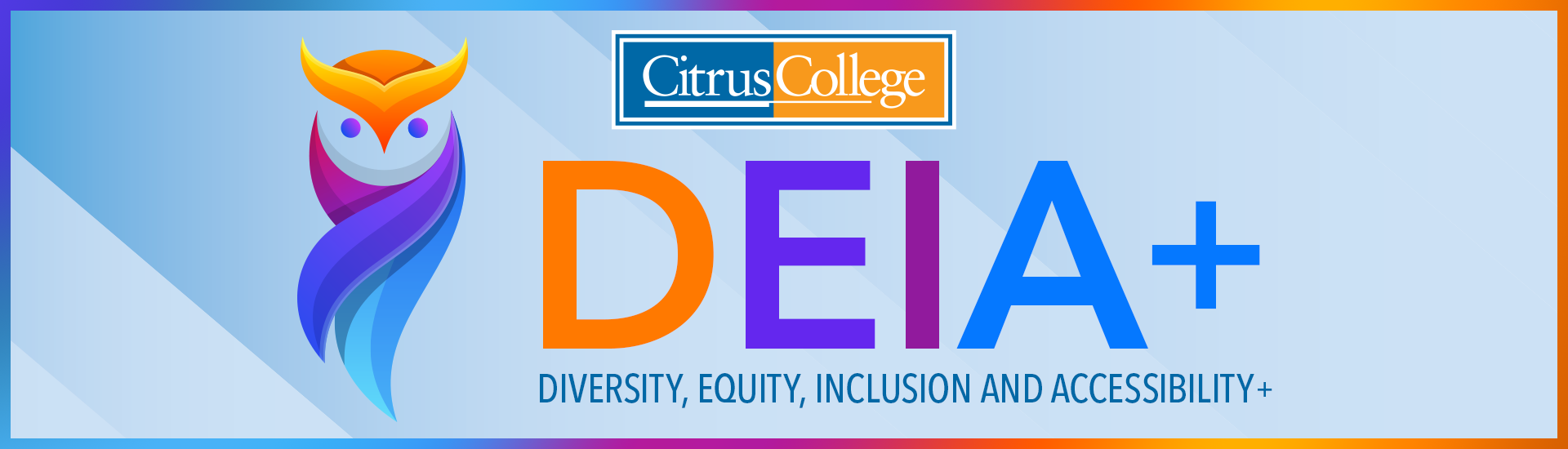 graphic banner image of stylized owl and the words DEIA+ Diversity, Equity, Inclusion and Accessibility+