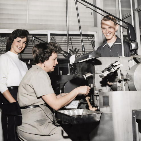 former faculty Tom Gerfen, when he was a Citrus student, with two staff members