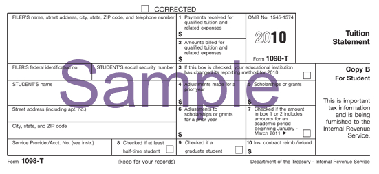 Sample 1098T form from the IRS