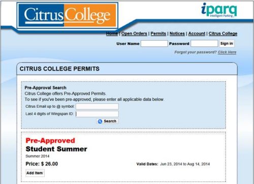 window showing the option to add the pre-approved permit to your cart