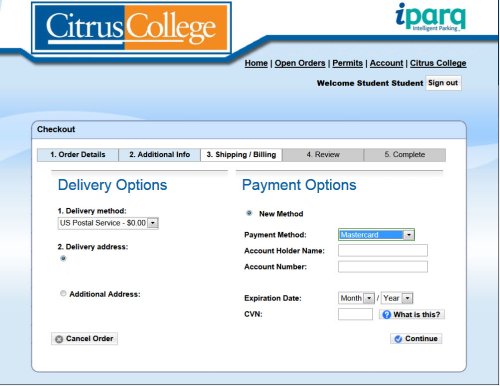 window shows the credit card options to purchase your permit