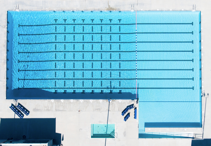 drone shot of the campus pool