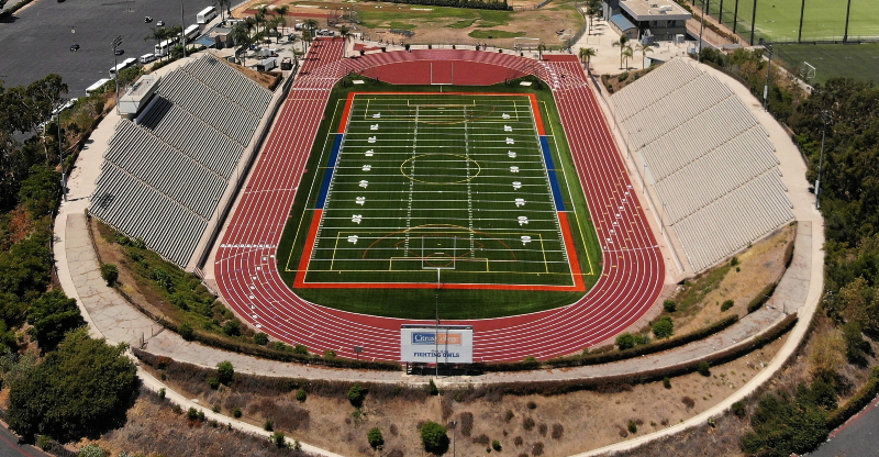 aerial shot of the Citrus College Stadium, facing west