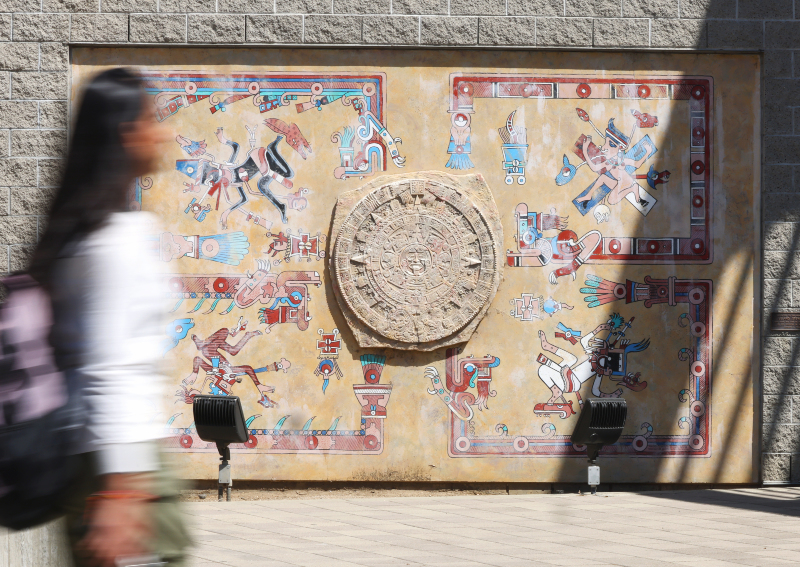 Another view of the college's Aztec calendar