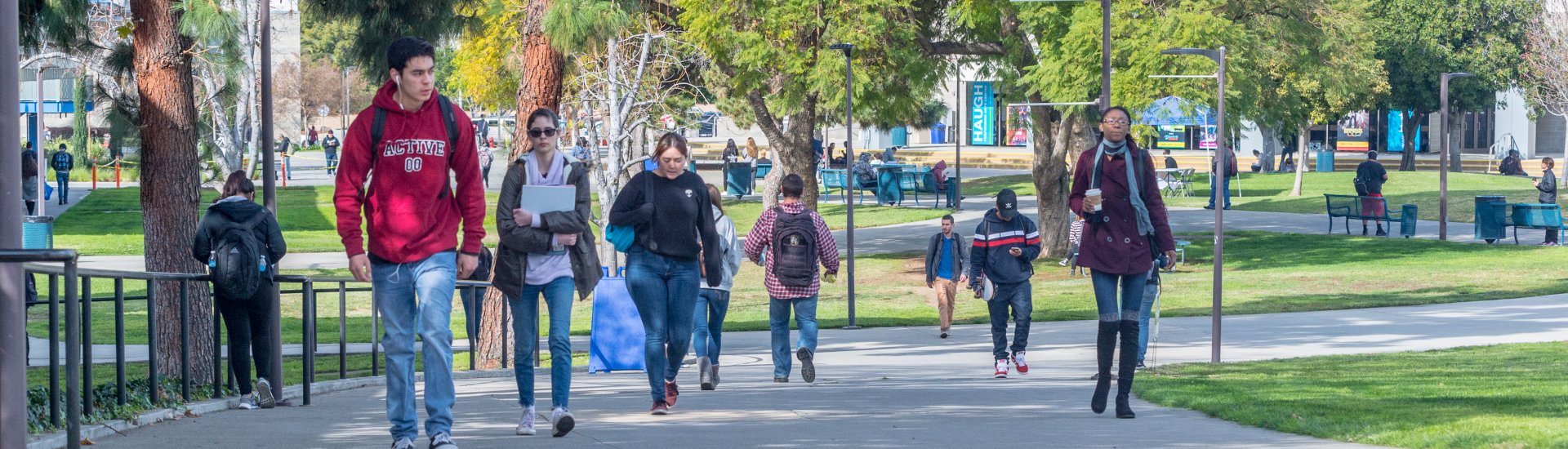 students walking on campus