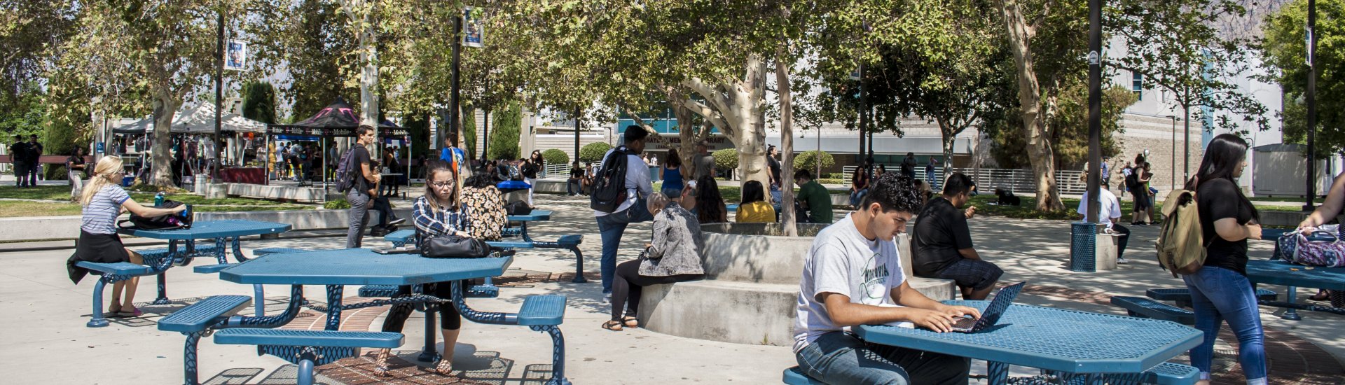 students outside the campus center