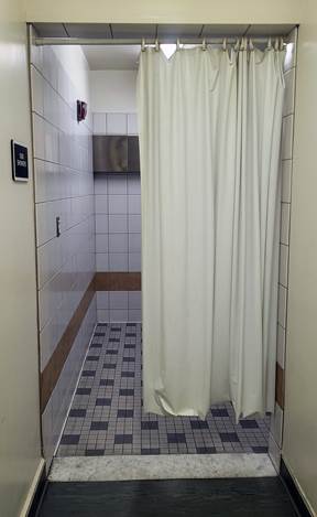accessible shower with a curtan