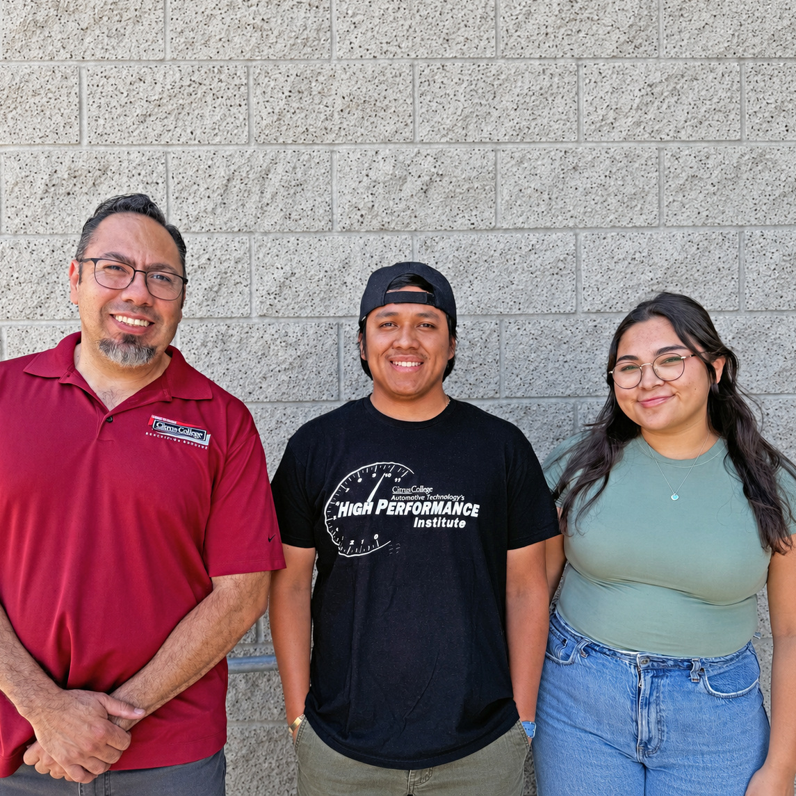 instructor Mariano Rubio with students Joshua Tobar Lam and Aimee Ortiz-Ramirez