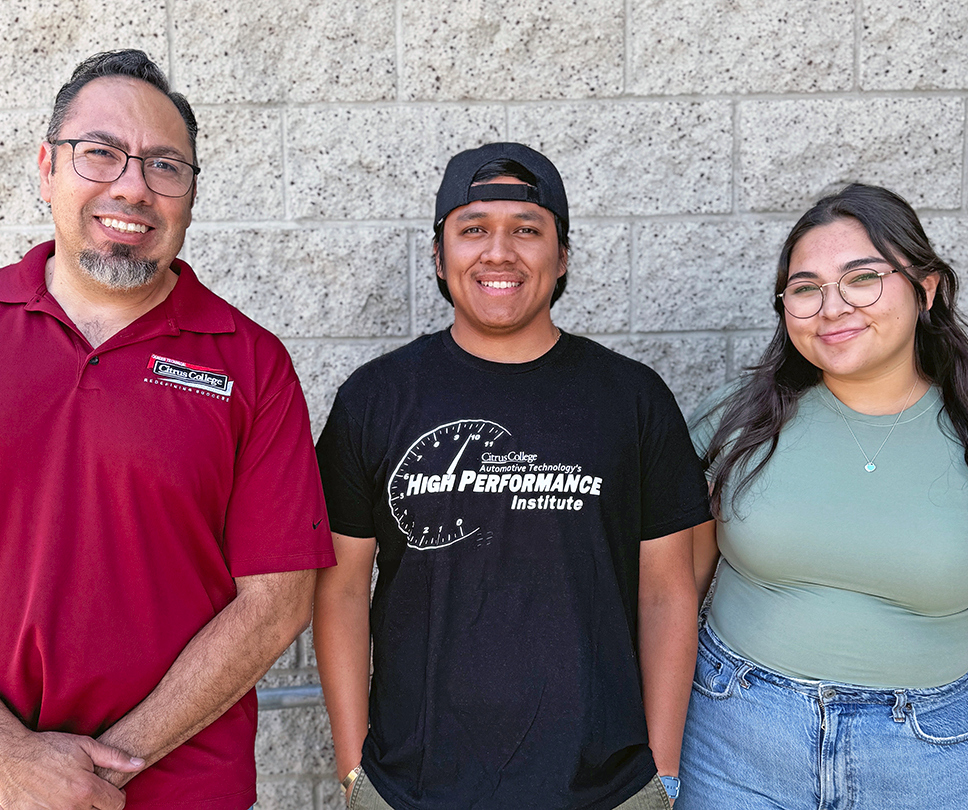 Faculty Mariano Rubio with students Joshua Tobar Lam and Aimee Ortiz-Ramirez