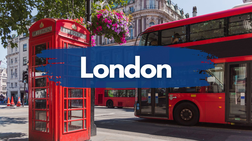 photo of the iconoc British double decker bus and phone booth