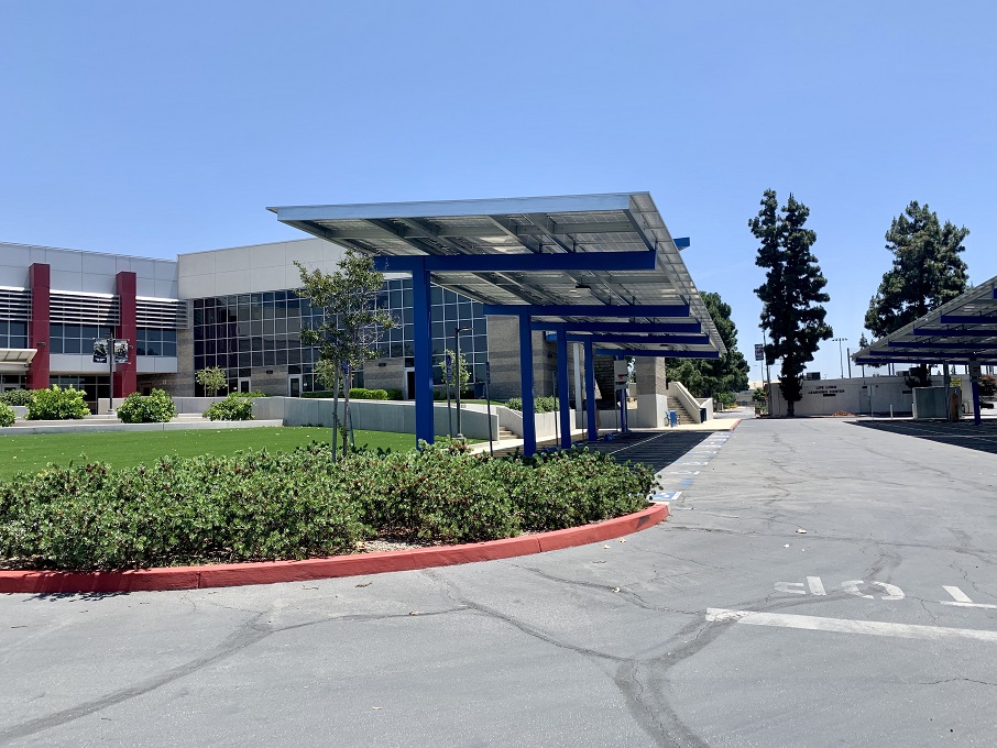 Solar Parking Project with Student Services building in the background