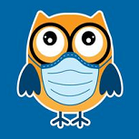 cartoon of owl wearing a face mask