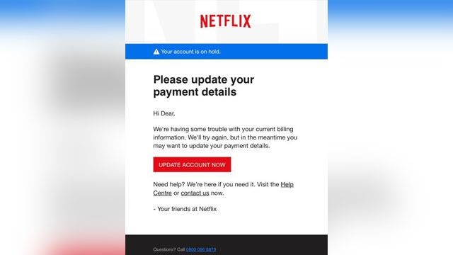 example of a phishing email from Netflix